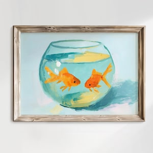 Retro Gold Fish Poster, Cute Wall Decor, Girly Aesthetic Print, Summer Digital, Trendy Wall Art, Preppy Painting, College Apartment Decor