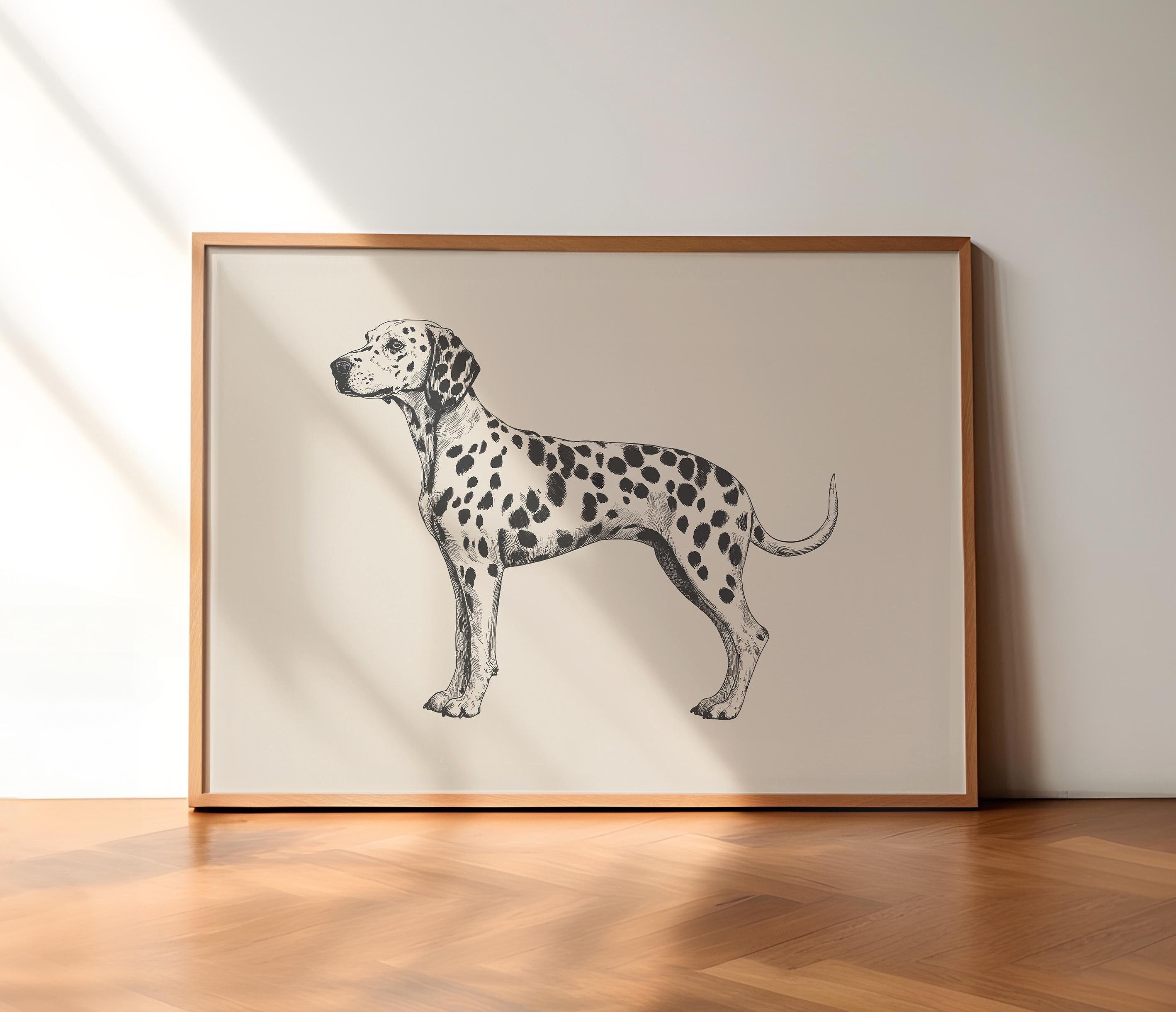 Dog Horizontal Print, Dalmatian Dog Wall Art, Antique Vintage