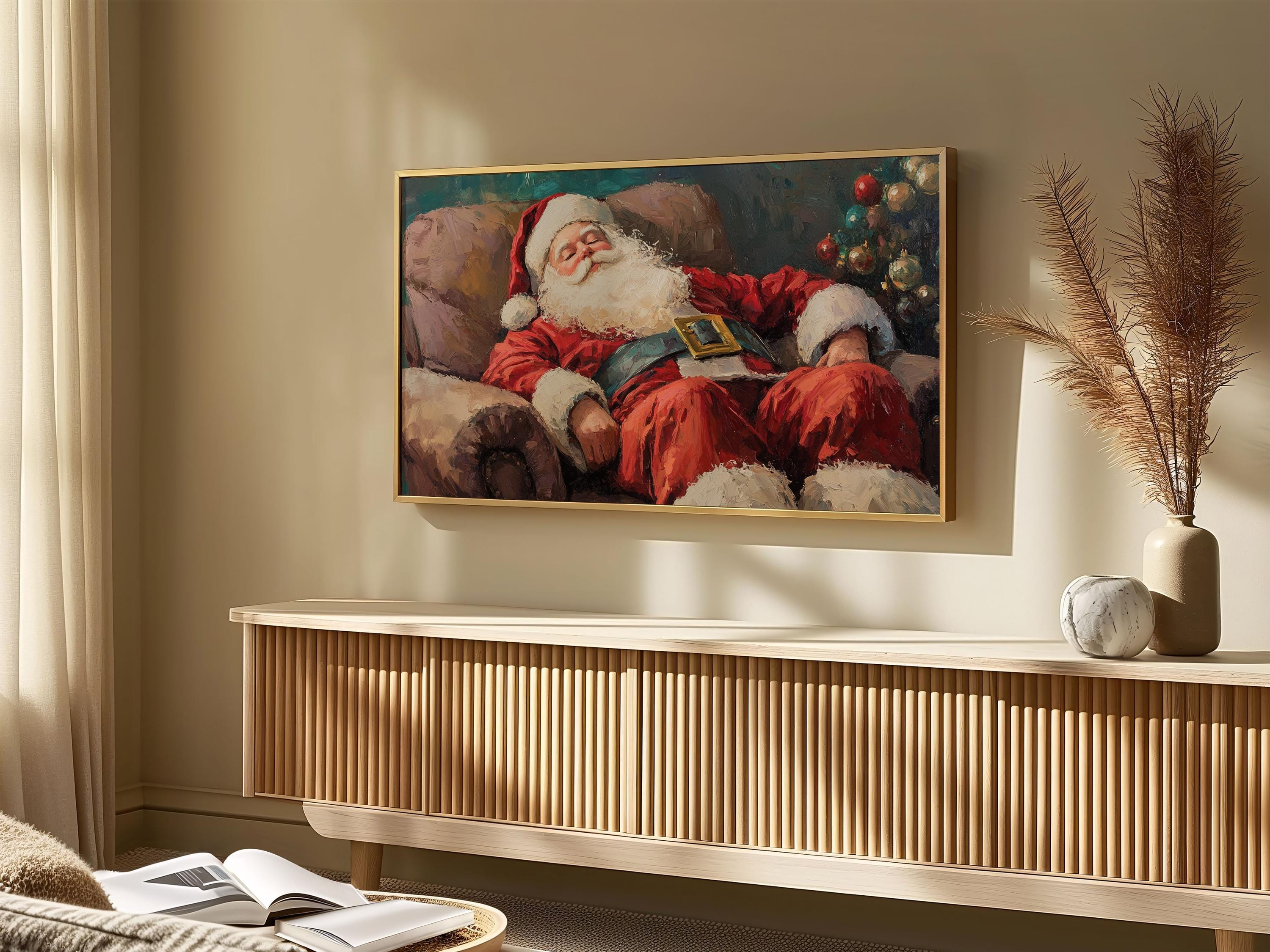 ヴィンテージの眠っているサンタの絵画：クリスマス TV アート