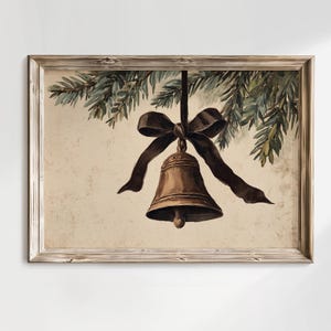 Antique Christmas Bells Painting, Vintage Moody Christmas Holiday Print, Xmas Wall Decor, Jingle Bells Christmas Poster, Christmas Artwork