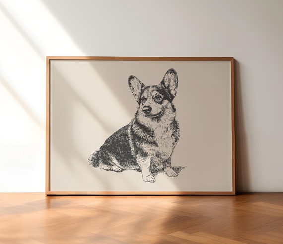 コーギーのヴィンテージプリント、犬のウォールアート、アンティーク