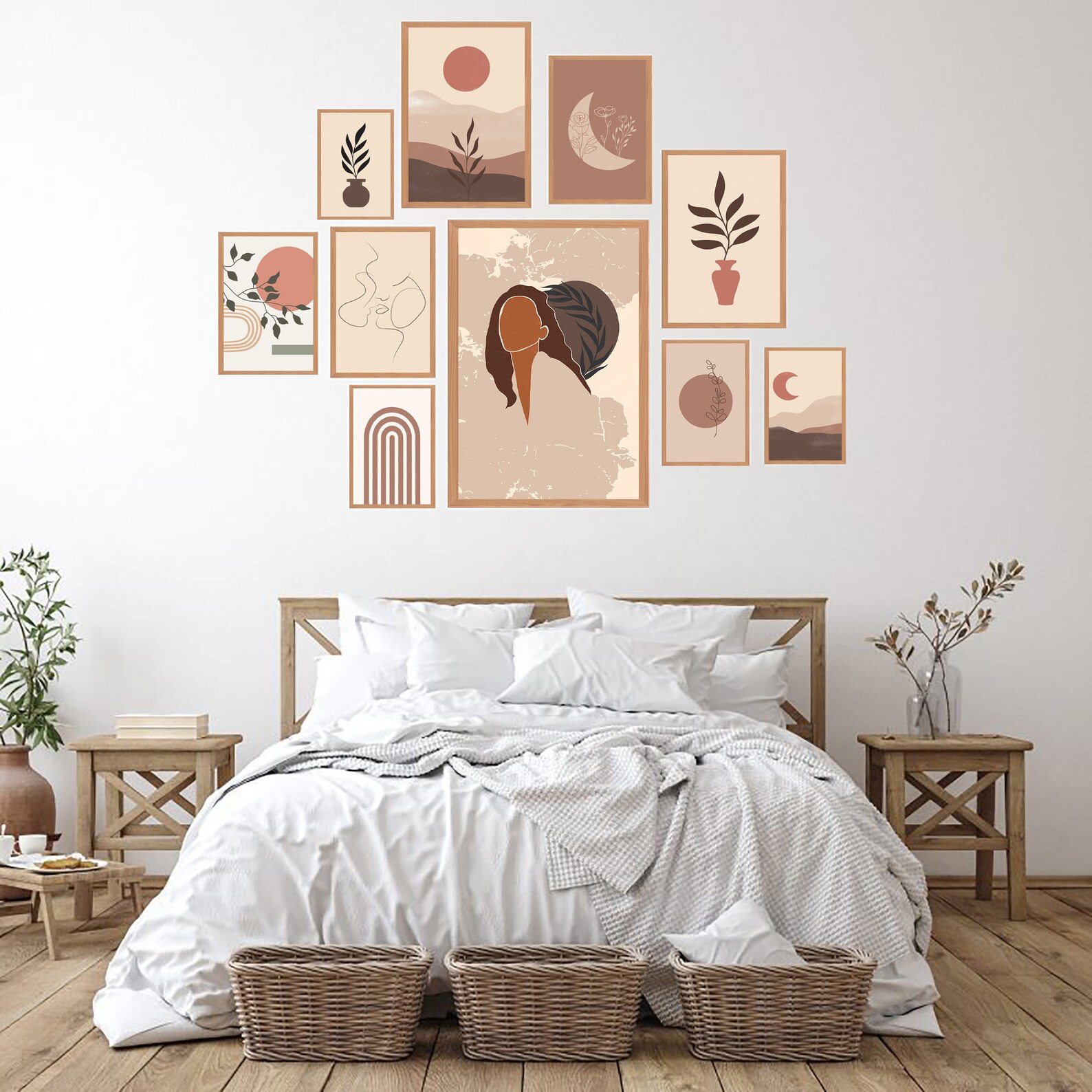 Neutral boho prints set Boho gallery wall art Boho abstract Etsy