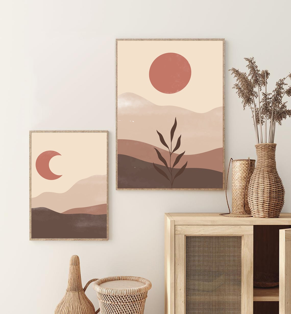 Neutral Boho Prints Set Boho Gallery Wall Art Boho Abstract Etsy
