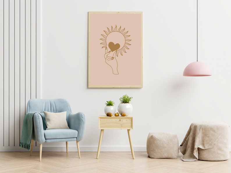 Art abstract print, Abstract sun print, Sun boho print, Pink golden print, Sun abstract digital print, Boho print, Digital print boho style image 8