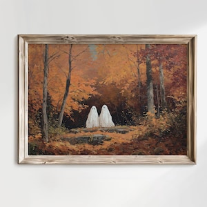 Vintage Halloween Ghost Print: Spooky Forest Landscape (Digital Download)