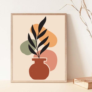 Minimalist print, Pottery print, Minimalist wall art, Vase art prints, Boho art, Boho prints, Abstract print art, Leaf print, Digital print