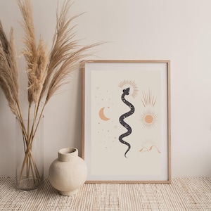 Snake art print, Modern boho art, Bohemian art, Snake boho print, Boho prints, Boho art print, Boho gallery, Printable wall art, Digital art image 2