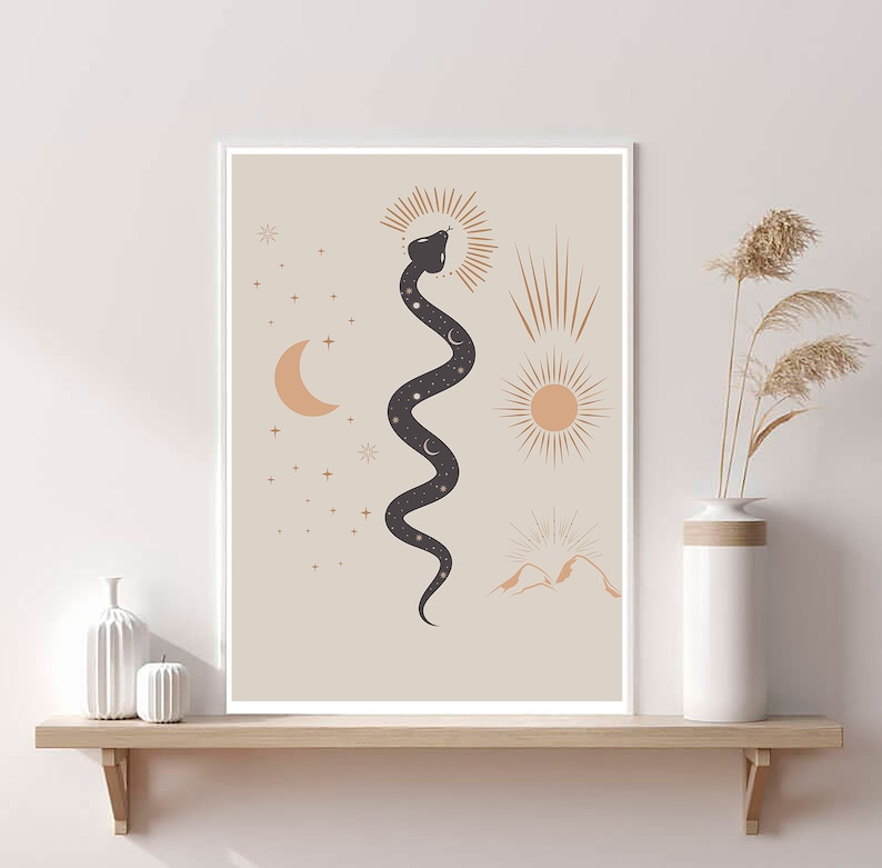 Snake art print, Modern boho art, Bohemian art, Snake boho print, Boho prints, Boho art print, Boho gallery, Printable wall art, Digital art image 5