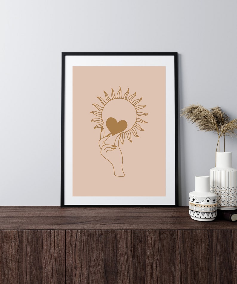 Art abstract print, Abstract sun print, Sun boho print, Pink golden print, Sun abstract digital print, Boho print, Digital print boho style image 7