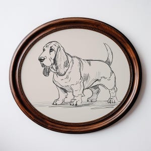 Basset Hound Christmas Gift, Dog Vintage Poster, Dog Wall Art, Antique Vintage Painting, Country Wall Art, Dog Drawing, Unique Present