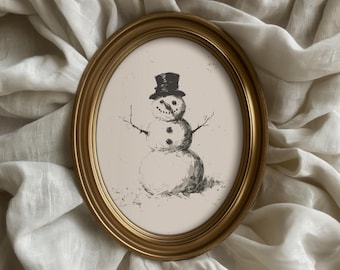 Vintage Snowman Painting: Charming Winter Art Print (Digital Download)