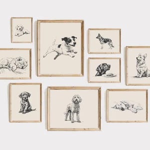 Vintage Dog Prints Set, Dog Lover Gift Idea, Dog Vintage Gallery Wall, Antique Vintage Drawing, Dog Drawing, Farmhouse Print, Christmas Gift