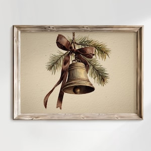 Vintage Christmas Bells, Antique Christmas Painting, Moody Holiday Print, Xmas Wall Decor, Jingle Bells Christmas Poster, Christmas Artwork