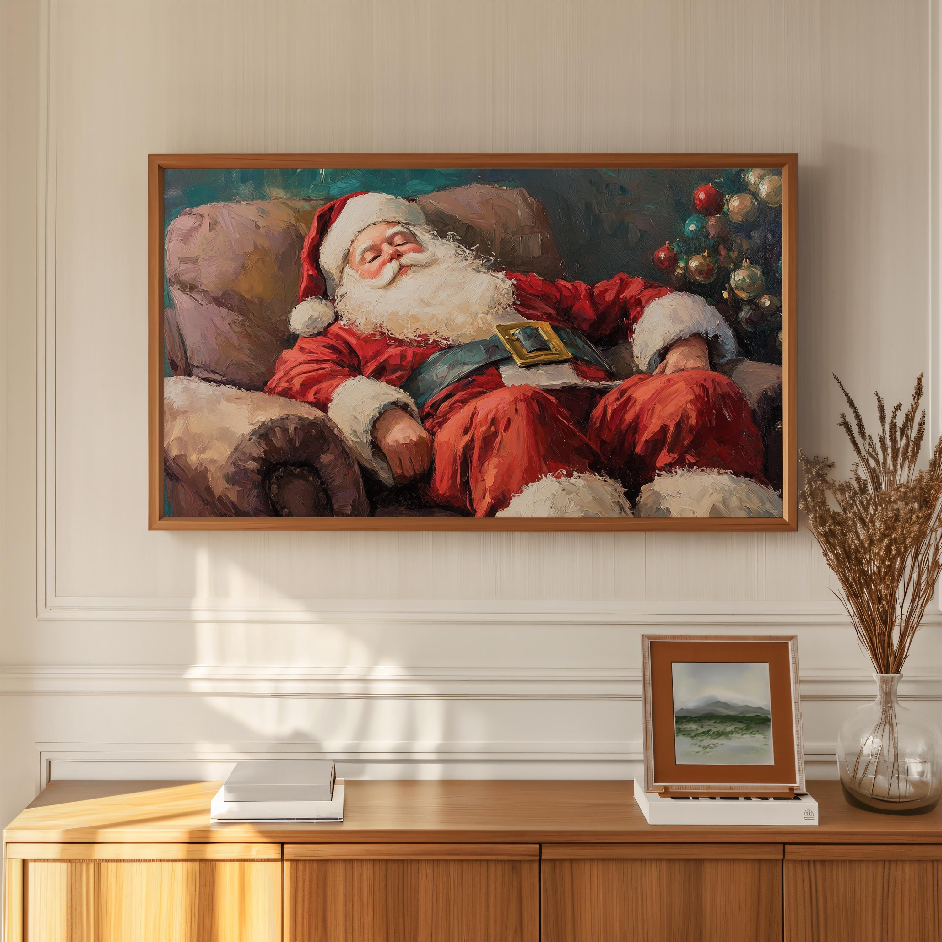 ヴィンテージの眠っているサンタの絵画：クリスマス TV アート