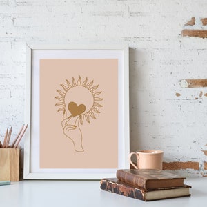 Art abstract print, Abstract sun print, Sun boho print, Pink golden print, Sun abstract digital print, Boho print, Digital print boho style image 6