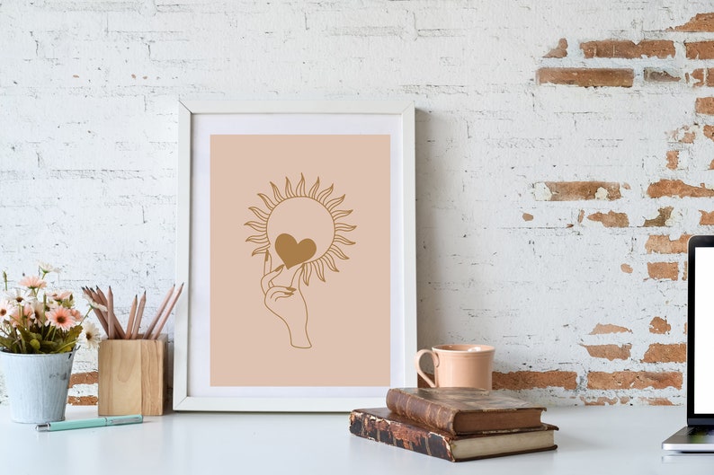 Art abstract print, Abstract sun print, Sun boho print, Pink golden print, Sun abstract digital print, Boho print, Digital print boho style image 6