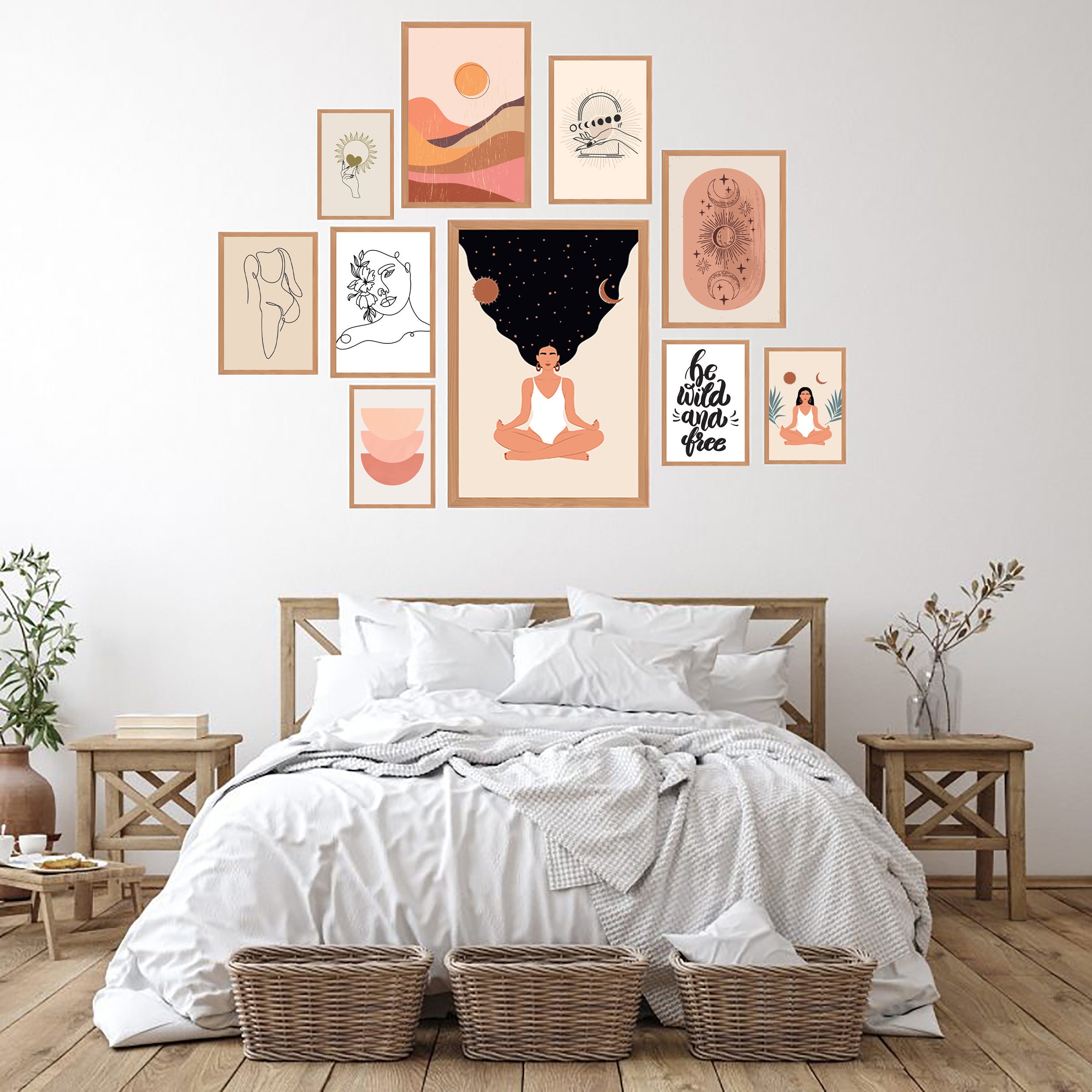 Boho gallery wall art Boho abstract set of 10 prints Line Etsy