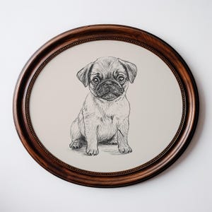 Pug Christmas Gift, Retro Puppy Drawing, Pug Vintage Print, Dog Lover Gift Idea, Antique Puppy Painting, Country Art, Pug Unique Present