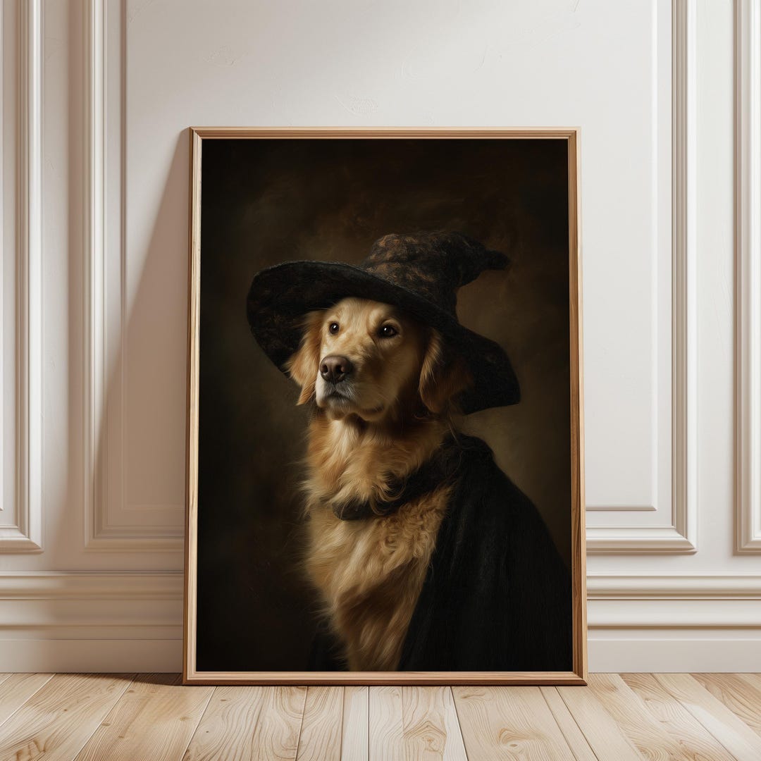 Golden Retriever Witch Print: Vintage Halloween Dog Art (digital ...