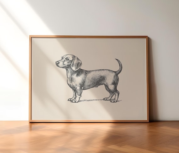 Dachshund Poster, Dog Vintage Poster, Dog Wall Art, Antique Vintage Painting, Country Wall Art, Dog Drawing, Farmhouse Print, Dog Art Sketch