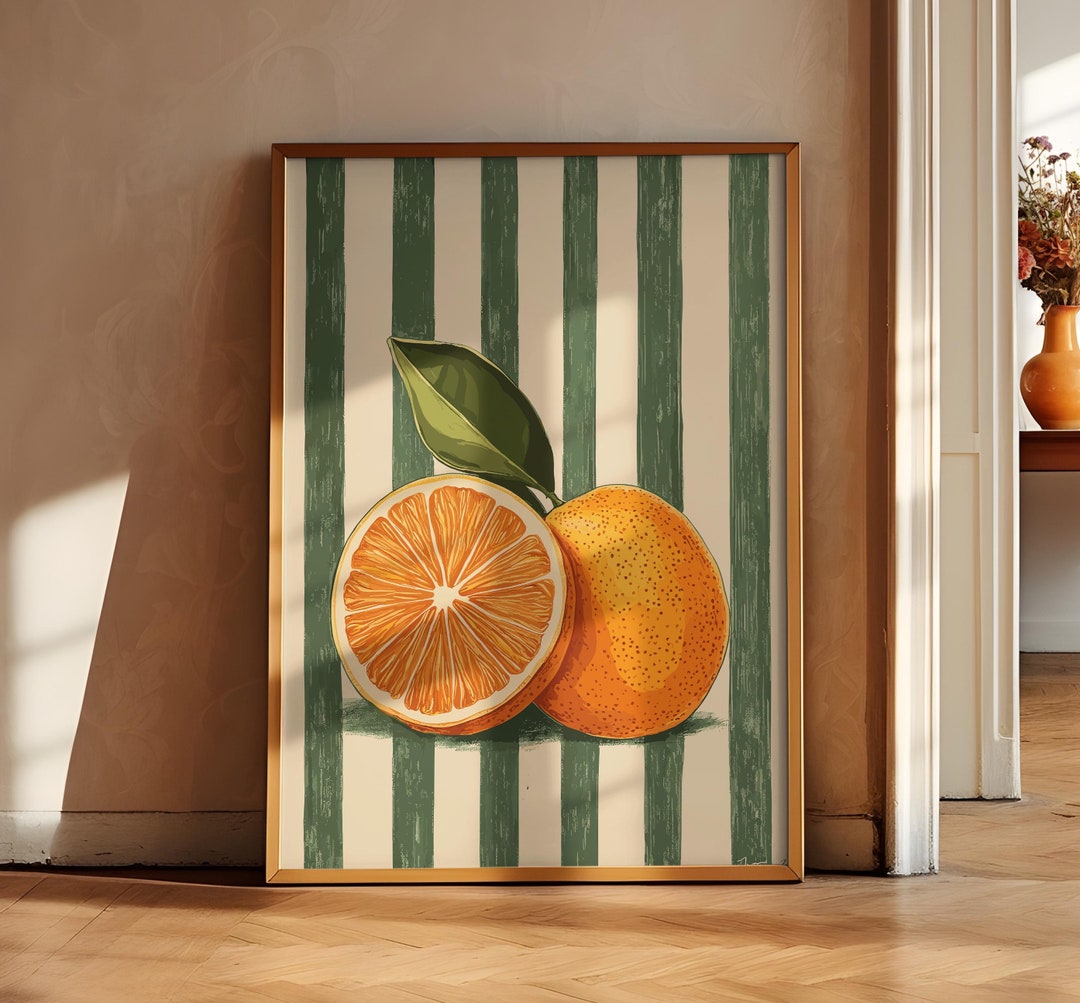 Orange Wall Decor, Orange Fruit Poster, Farmhouse Kitchen Art Painting ...