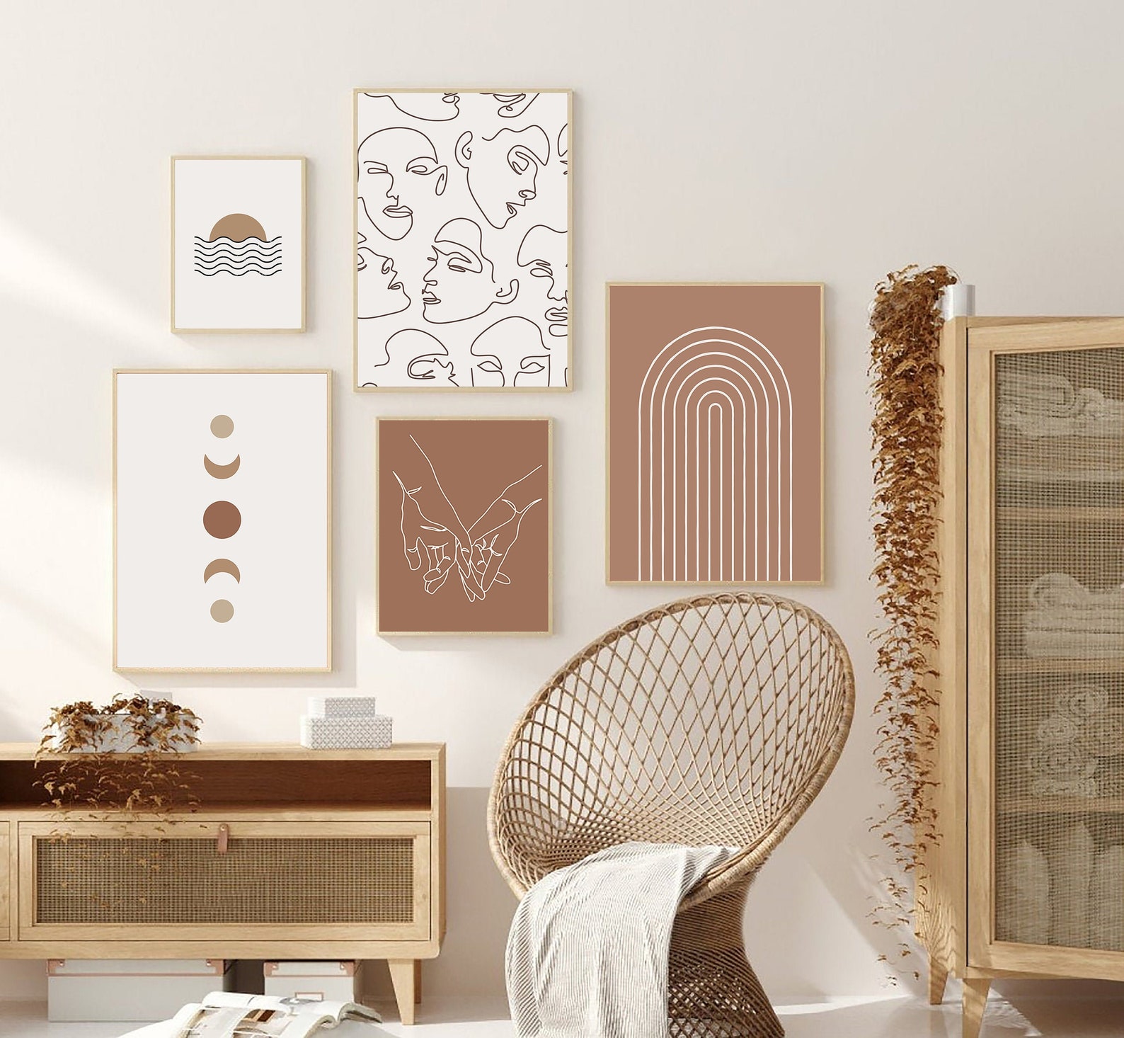 Boho prints set of 5 Terracotta wall art Color block set of Etsy