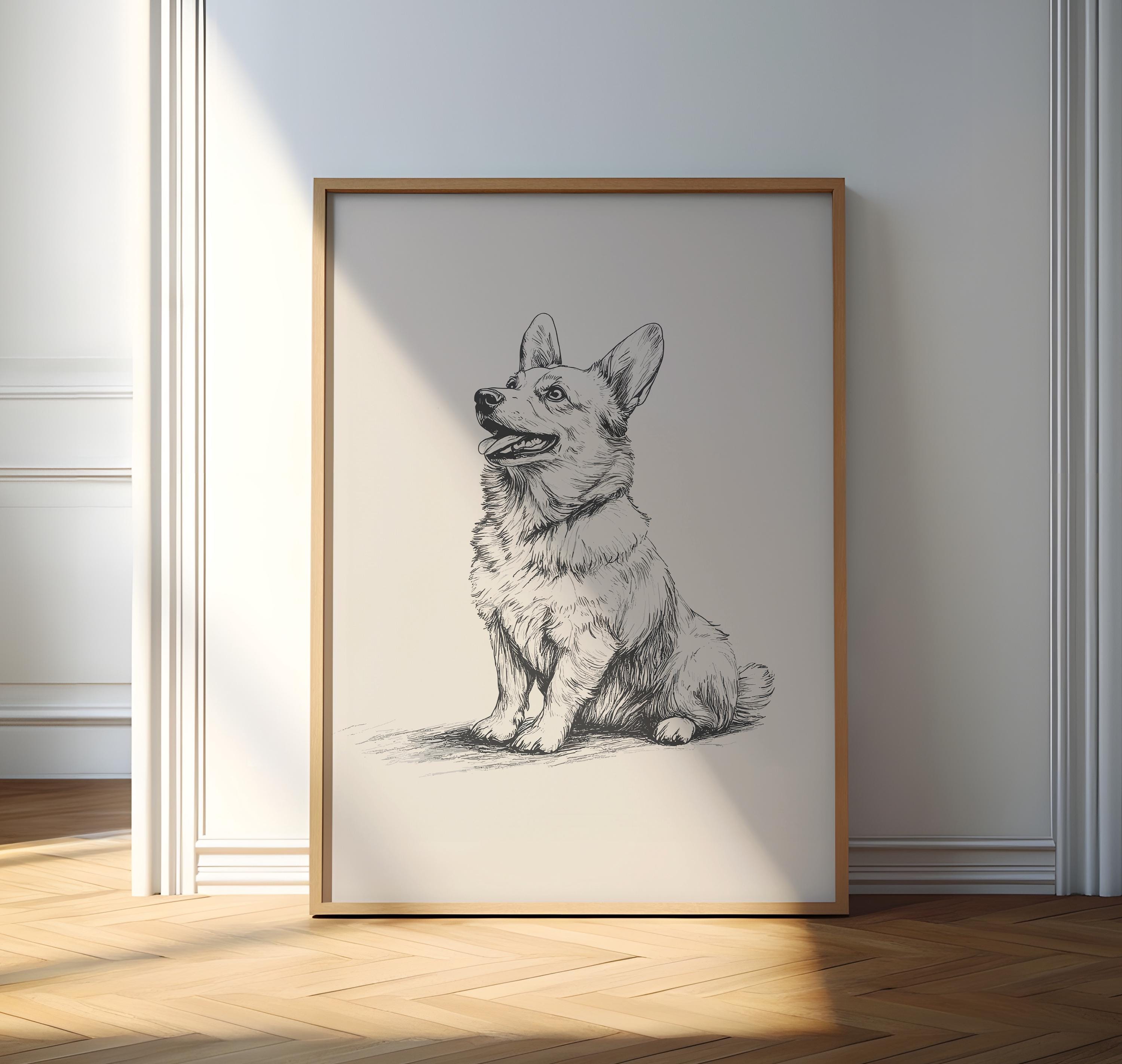 コーギープリント2枚セット：ヴィンテージ犬のイラスト、レトロな壁