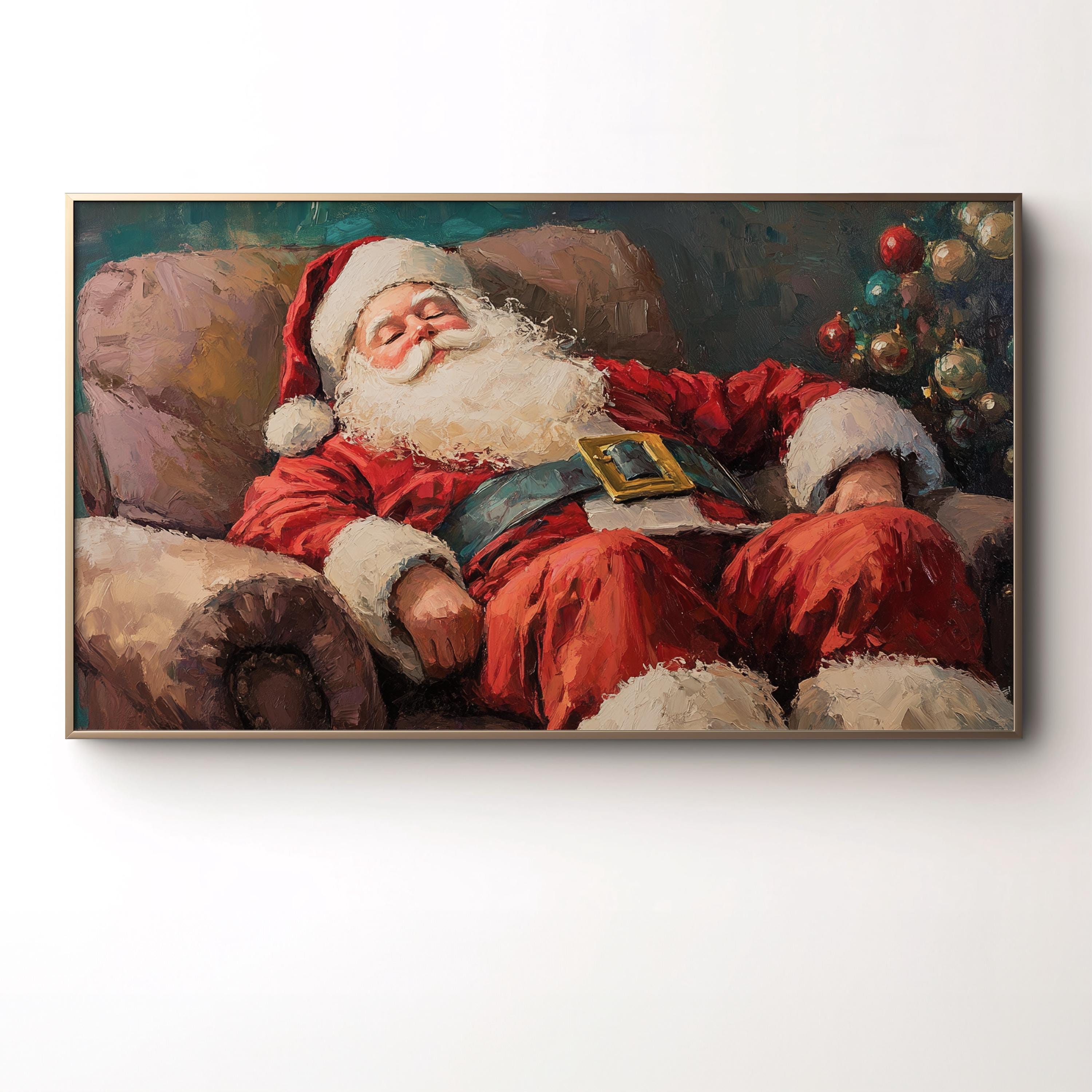 ヴィンテージの眠っているサンタの絵画：クリスマス TV アート
