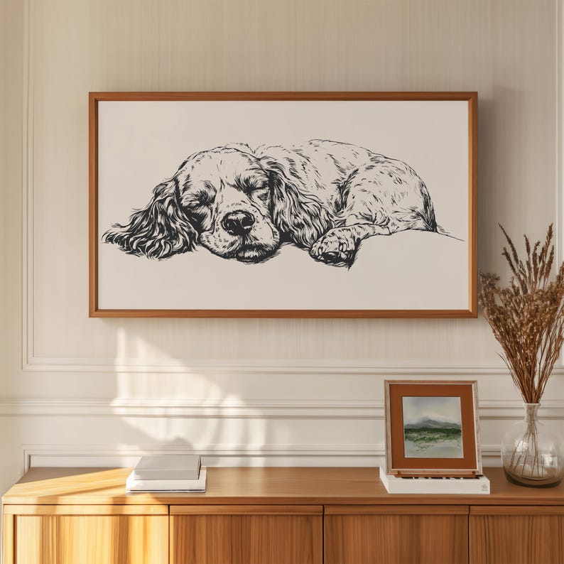 Cocker Spaniel TV Art: Vintage Rustic Dog Painting (digital Download ...