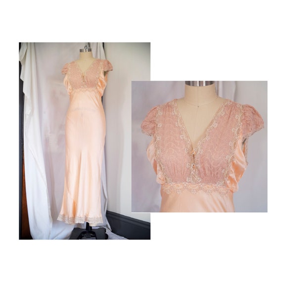 Vintage 1940s Lingerie, 30s-40s Peach Satin Lace … - image 1