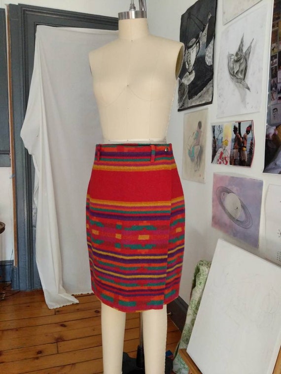 Vintage Breeches Rainbow Wool Pencil Skirt