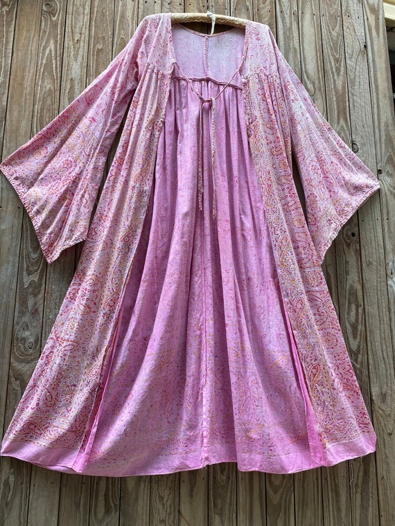 Vintage 70’s Indian Duster Dress in Pink Gauze