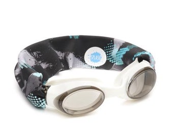 Surfer Blue, Gray, and Aqua No-Tangle, Adjustable Swim Goggles for Adults and Kids