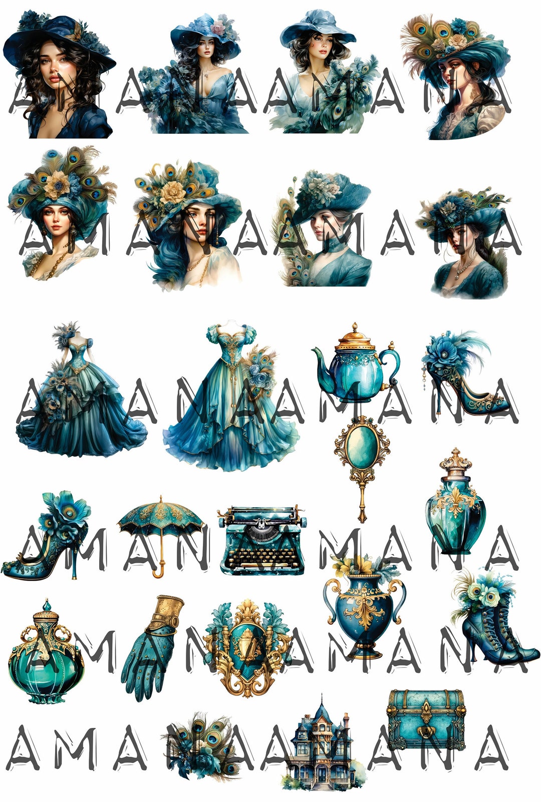 Lady Victoriana Blue Printable Stickers Etsy