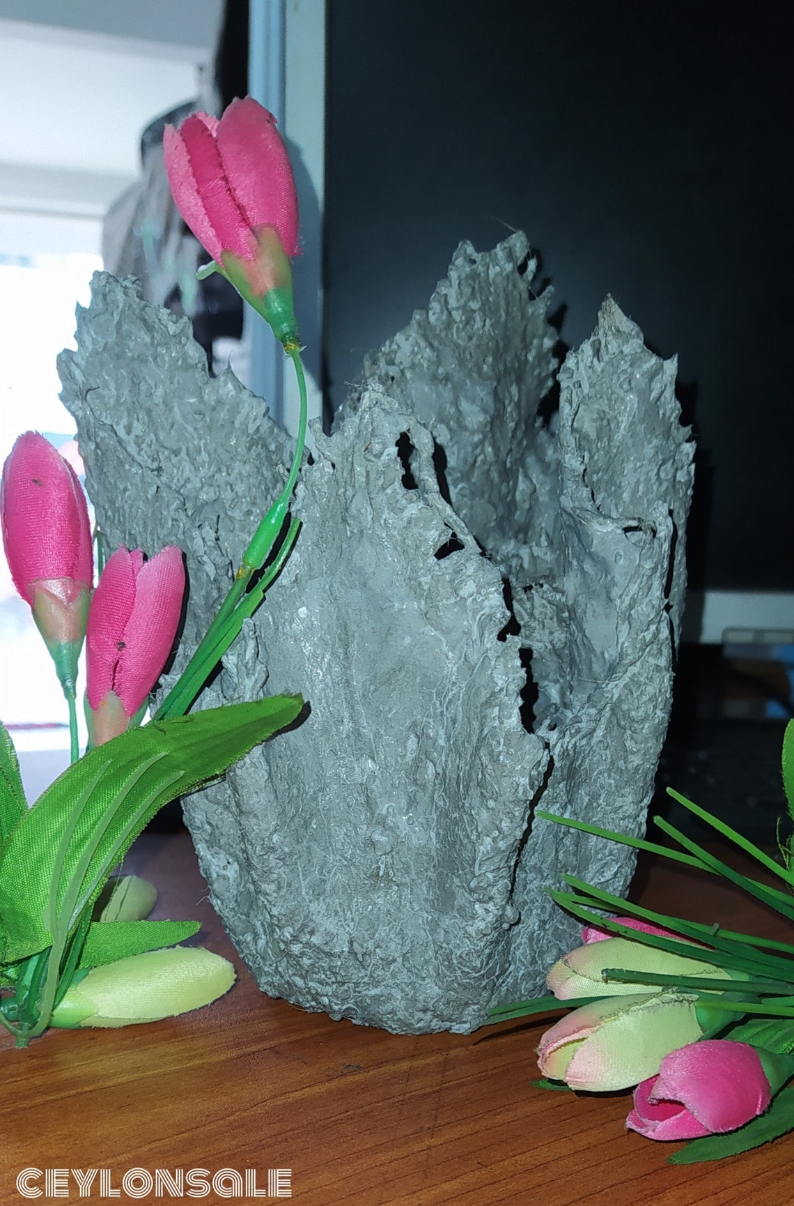 Hand made flower vase made with cement fabric. eco Etsy