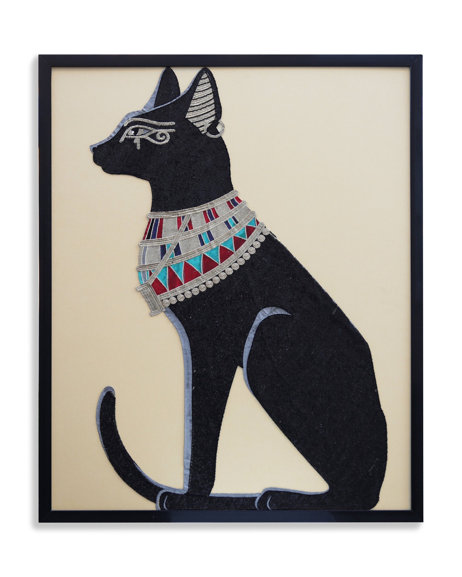 Wall Art Egyptian Cat Bastet Goddess Embroidered Wall Decor Etsy