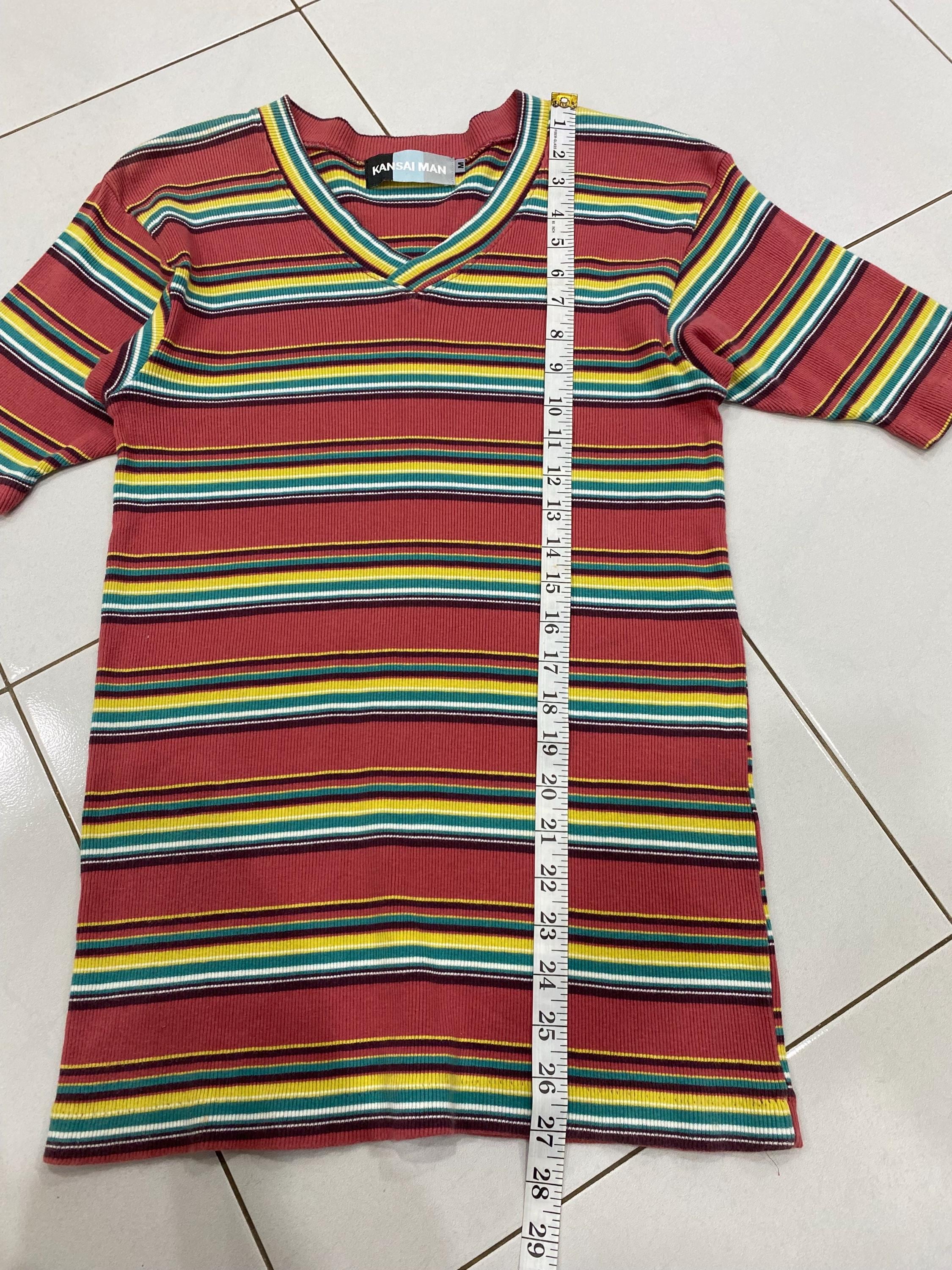 Vintage 90s Kansai Yamamoto Striped T Shirts V Neck Streetwear 