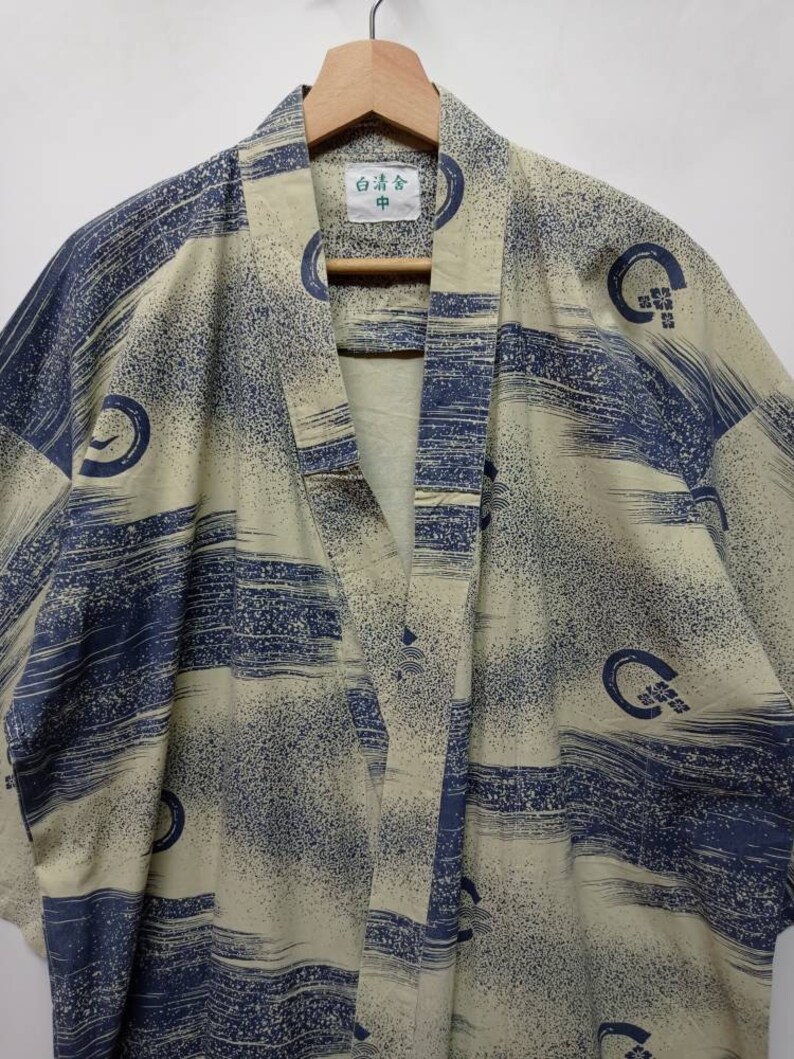 Vintage Geometric Kimono Haori Floral Noragi Jinbei Embroidery Full printed Japanese Traditional streetwear menswear Size L-XL