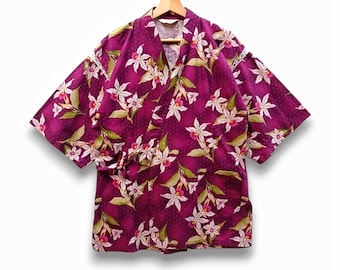 Vintage Jinbei Florals - Rare Yukata - Noragi Jacket - Vintage Japanese Kimono - hanten Jacket - Kimono Jacket - Happi Jacket - Size M