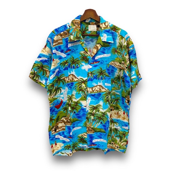 Vintage 50s Rayon Hawaiian Shirts by Manhattan Streetwear Size L