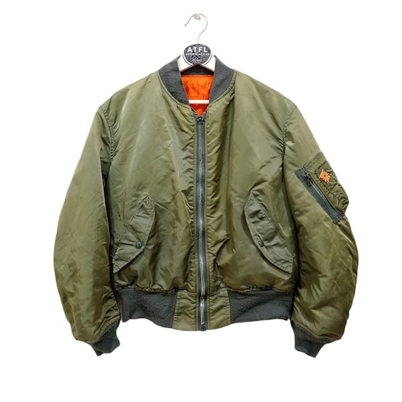 Vintage 60s Alpha MA-1 Reversible Bomber Jacket Army Green