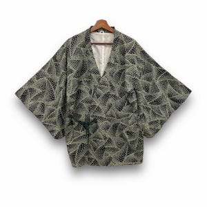 Veste de style hanten japonais avec un motif à carreaux bleu et blanc Veste Robe longue de style Boro Taille traditionnelle M-L