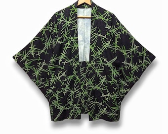 Vintage Silk Haori Bambo Style - Short Kimono - Hakama Jacket - Vintage Japanese Kimono - furisode Kimono - Happi Kimono - Size M