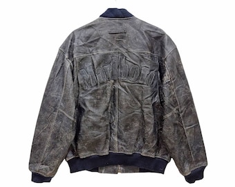 Vintage 90s Marlboro Leather Varsity Jacket Minimalist Streetwear Size L