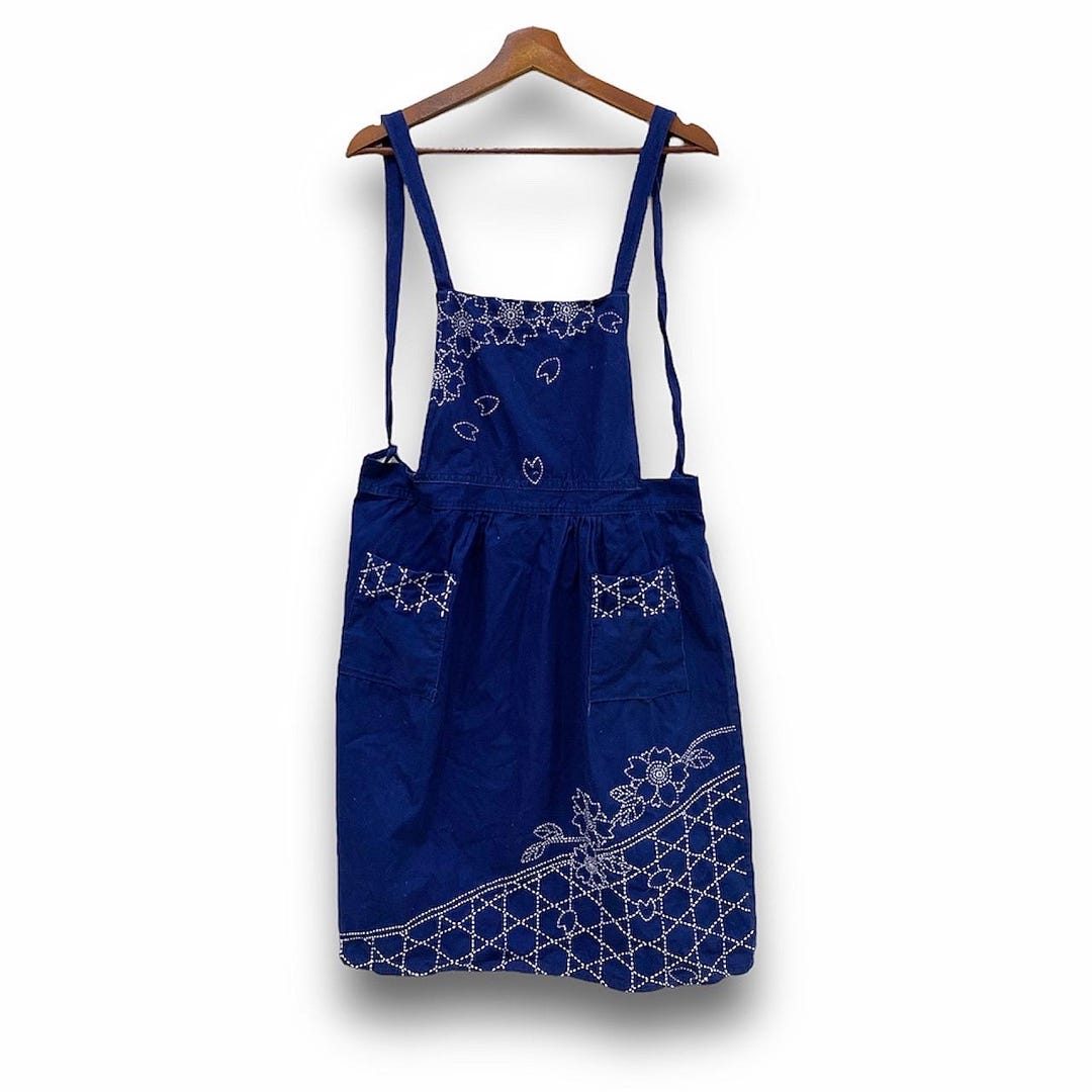 nongonオーダーベージ♡ Japanese Vintage Apron Sashiko Geometric Design Blue Indigo