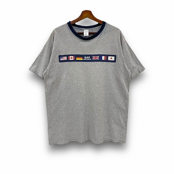 Vintage 90s Gap Box Logo Nationwide Flag Graphic T Shirts
