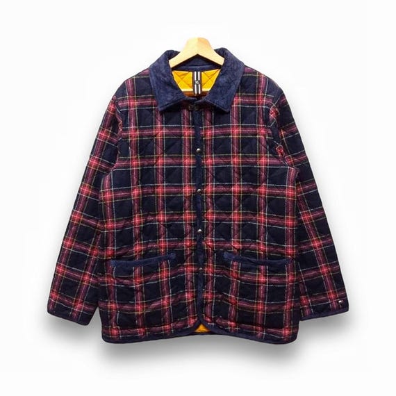 Vintage Tommy Hilfiger Quilted Wool Plaid Tartan Design Jacket 