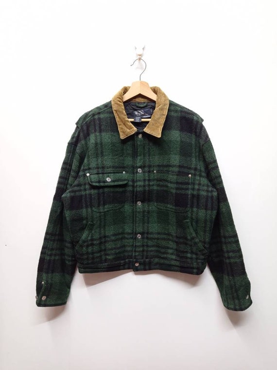 Vintage 90s Polo Ralph Lauren Wool Plaid Quilted Lining Jacket 
