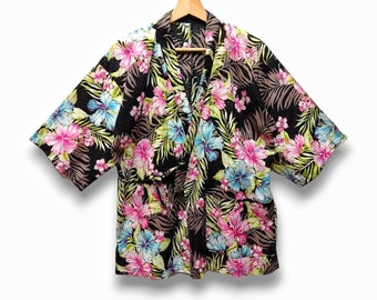 Vintage Jinbei Floral - Rare Yukata - Noragi Jacket - Vintage Japanese Kimono - hanten Jacket - Kimono Jacket - Happi Jacket - Size M