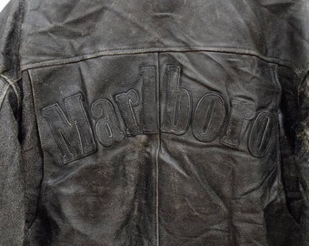 ジャケット・アウター Marlboro Cow Leather varsity jacket Vintage 90s Marlboro Leather Varsity Jacket Minimalist